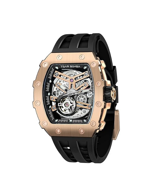 TSAR BOMBA Mens Luxury Watch Automatic Watches for Men 50M Waterproof Japanese Mechanical Movement Tonneau Stainless Steel Case Sapphire Glass Big Face Watch Cool Unique Fashion Gift for Men