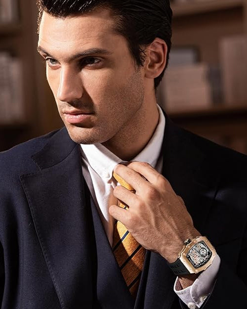 TSAR BOMBA Mens Luxury Watch Automatic Watches for Men 50M Waterproof Japanese Mechanical Movement Tonneau Stainless Steel Case Sapphire Glass Big Face Watch Cool Unique Fashion Gift for Men