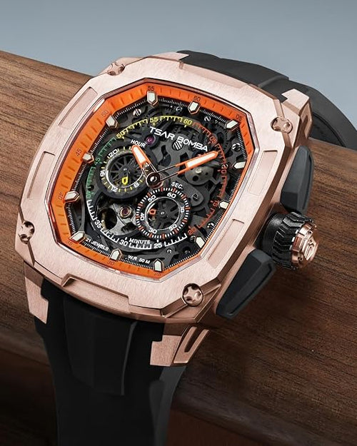 Tsar Bomba Dark Matter Series | Skeleton Dial | Includes Interchangeable Extra Bezel & Strap | Automatic Watch for Men | TB8601