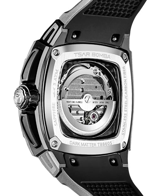 Tsar Bomba Dark Matter Series | Skeleton Dial | Carbon Fiber Case | 42 Hour Power Reserve Automatic Watch for Men - TB8605