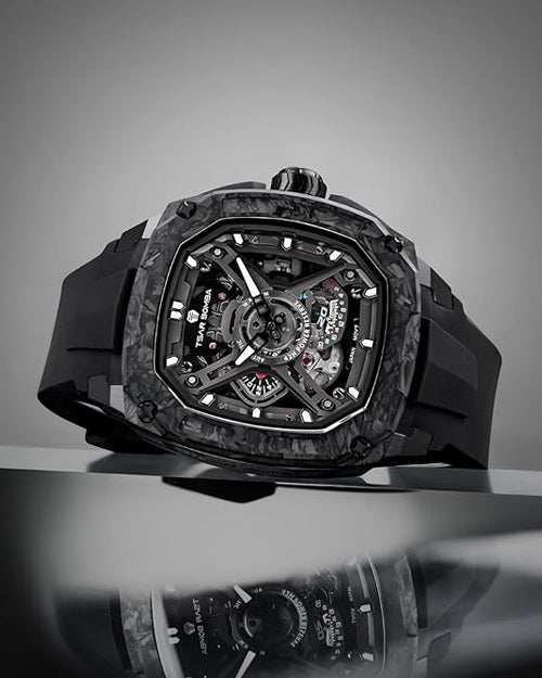 Tsar Bomba Dark Matter Series | Skeleton Dial | Carbon Fiber Case | 42 Hour Power Reserve Automatic Watch for Men - TB8605