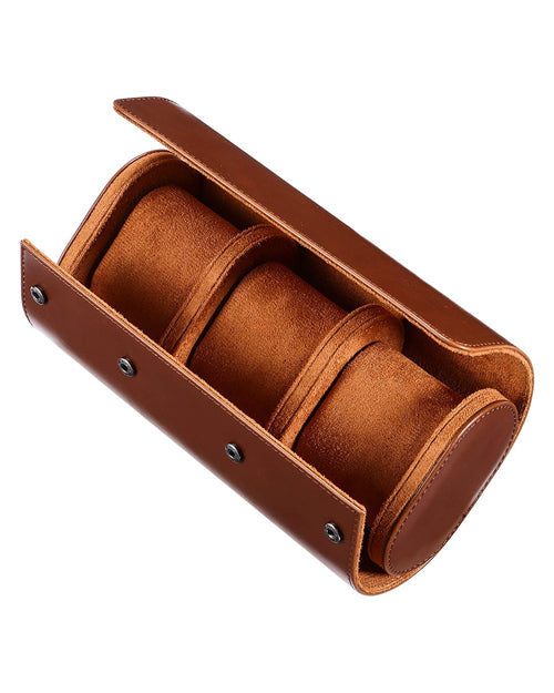 Genuine Leather Watch Box Organizer for Men and Women- 3 Watch Storage with Adjustable & Removable Pillows 3-Slot Leather Watch Storage