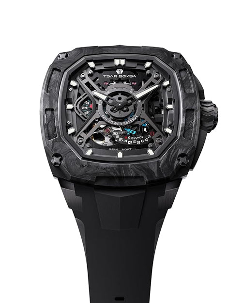 Tsar Bomba Dark Matter Series | Skeleton Dial | Carbon Fiber Case | 42 Hour Power Reserve Automatic Watch for Men - TB8605