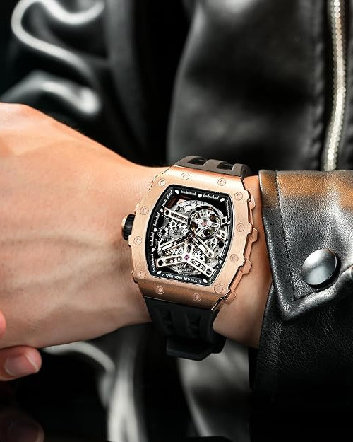 TSAR BOMBA Mens Luxury Watch Automatic Watches for Men 50M Waterproof Japanese Mechanical Movement Tonneau Stainless Steel Case Sapphire Glass Big Face Watch Cool Unique Fashion Gift for Men