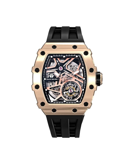 TSAR BOMBA Luxury Automatic Mechanical Watches for Men - Carbon Fiber Bezel - Japanese Movement Sapphire Glass - 50M Waterproof Men's Watch - Square Wrist Watch Silicone Band Luminous - Gifts for Men,