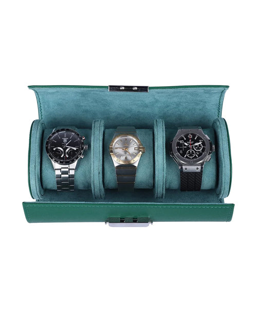 Genuine Leather Watch Box Organizer for Men and Women- 3 Watch Storage with Adjustable & Removable Pillows 3-Slot Leather Watch Storage